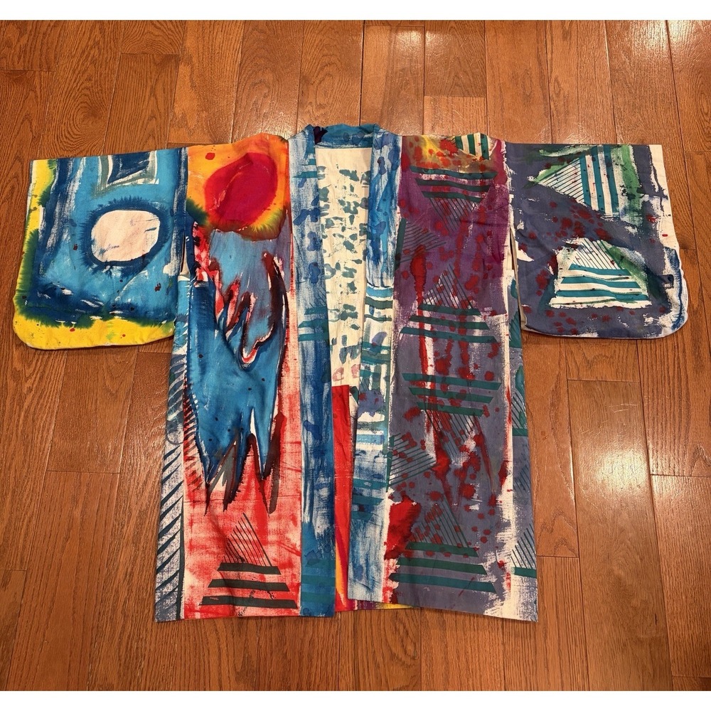 Art to Wear Hand Painted Kimono Jacket Robe OOAK Handmade Abstract Wearable Art